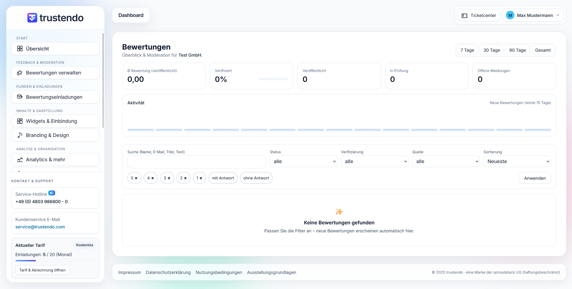 Screenshot: Bewertungen verwalten